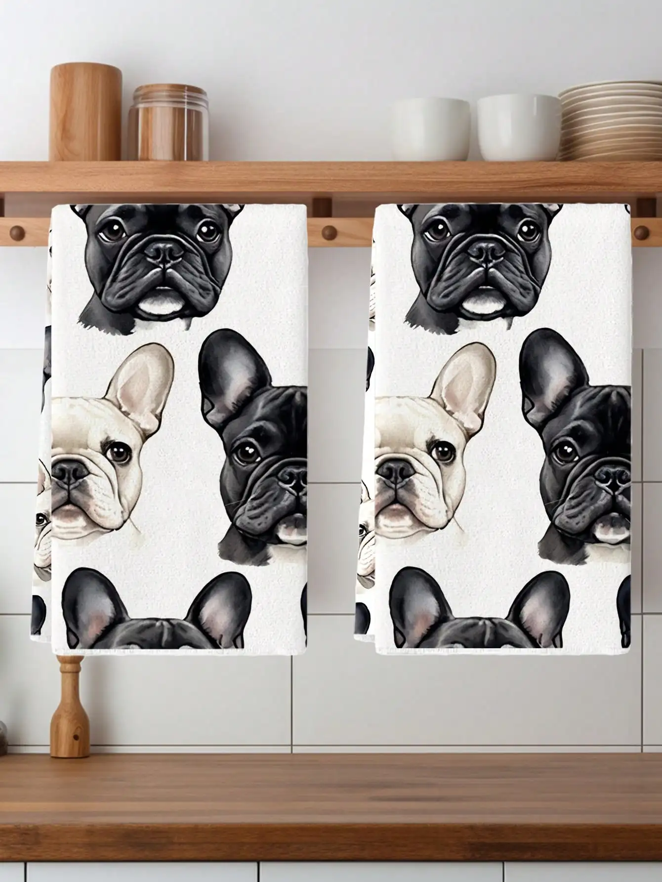 

2-Pack Illustrated Dog Face Print Hand Towels, Soft 100% Polyester, Kitchen & Bathroom Use