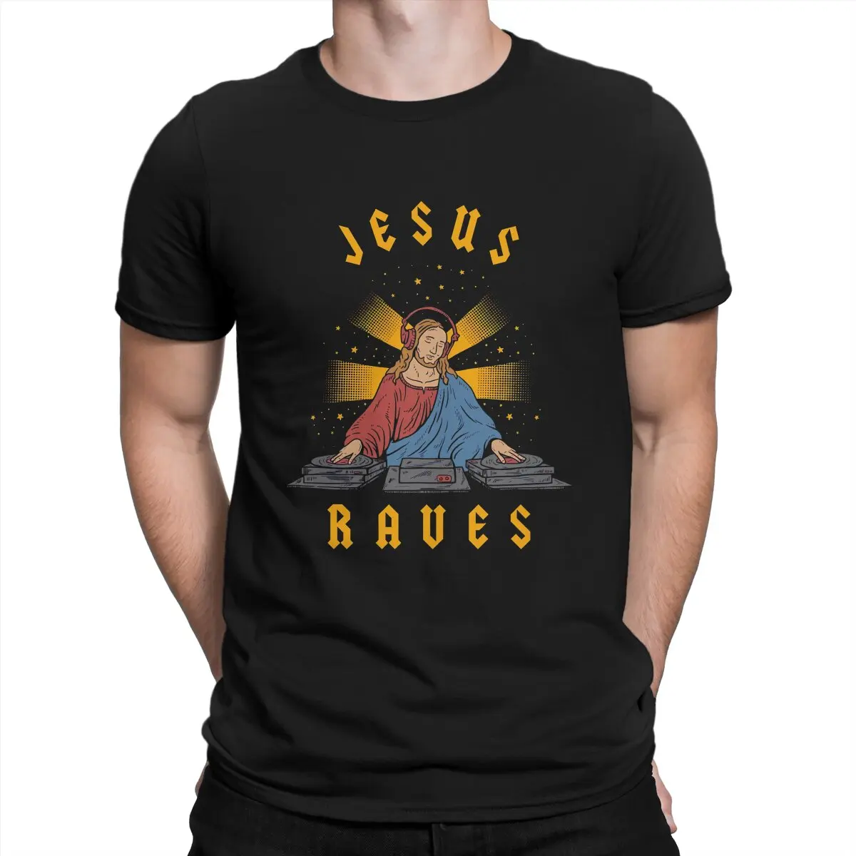 Camiseta de algodón para hombre, camisa de manga corta con estampado de Jesús, cuello redondo