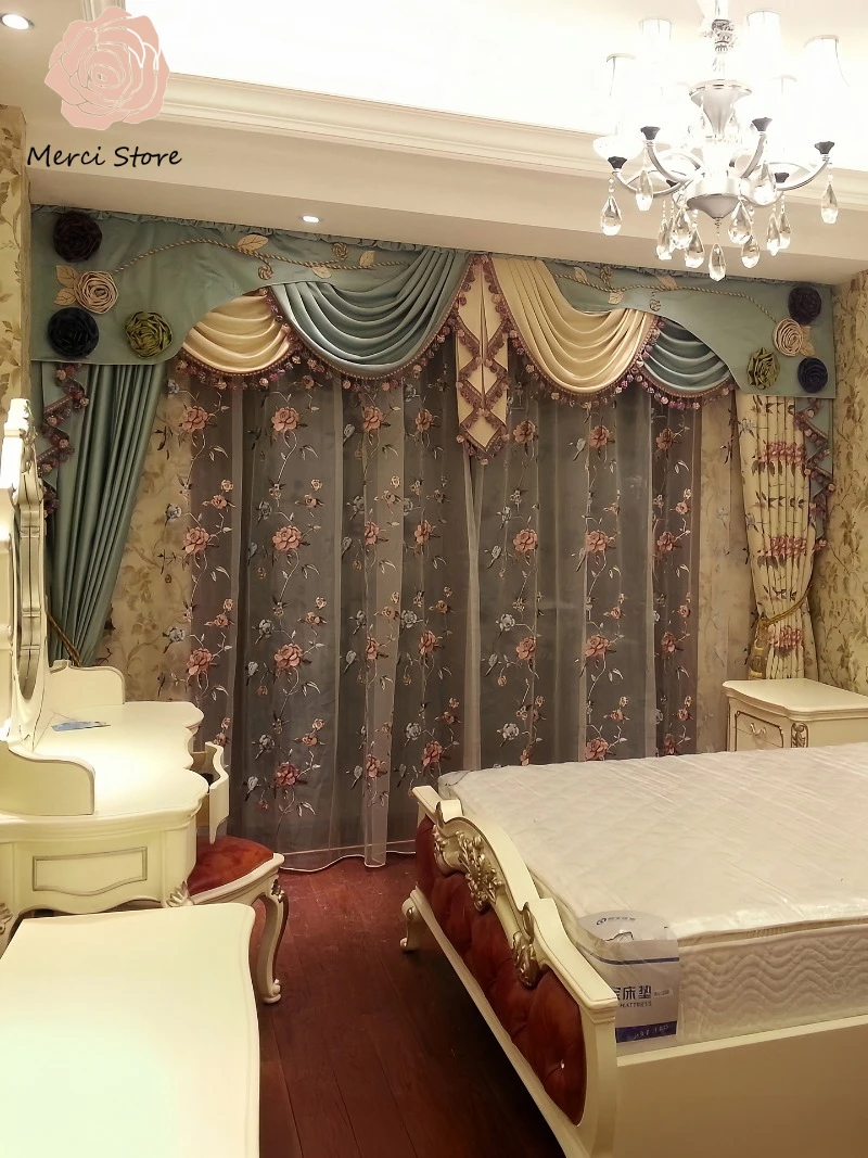 

Merci Store European Luxury Large Flower Curtains for Living Room Bedroom French Style High American Light Villa Blackout Drapes