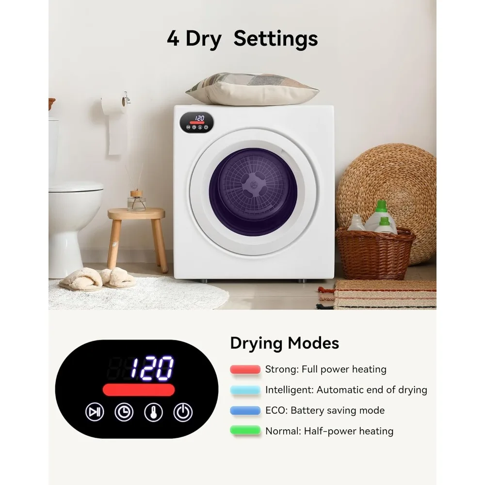 مجفف محمول 2.65 قدم مكعب، مجفف ملابس 1400 وات مع حوض من الفولاذ المقاوم للصدأ، لوحة لمس LCD، آلة مجفف مع 4 أوضاع للمنزل