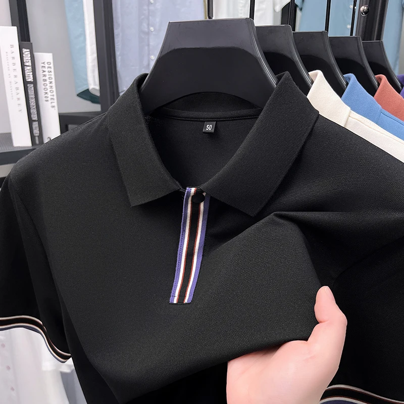 Light luxury fashion short sleeve polo shirt men unique button design comfort breathable casual high-end temperament new T-shirt