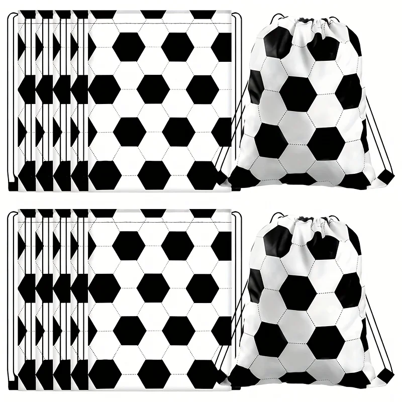 12Pcs Soccer Pattern Drawstring Bags, Party Goodie Favor Bags, Gifts for Birthday Party Sport Theme Supplies