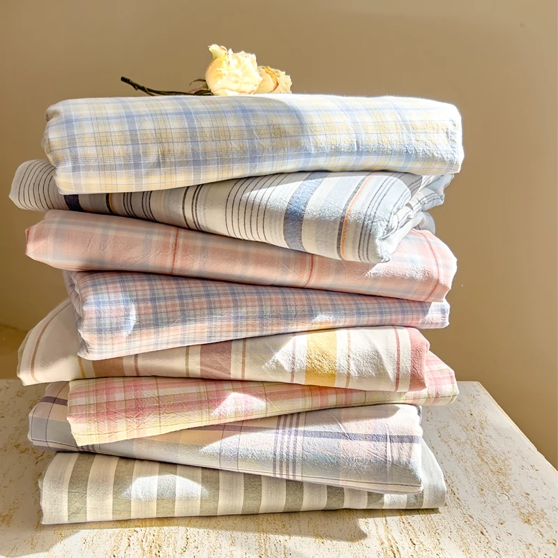 Einfaches Baumwoll-Karo-Bettlaken für Einzelbetten, Studentenwohnheim, Heimgebrauch, einfarbig, Full-Size-Bettwäsche