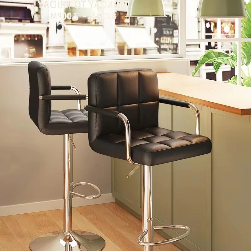 

#Modern High Swivel Commercial Bar Stools Velvet Seats Adjustable Backrest PU Leather Metal Base-Luxury Kitchen Living Room