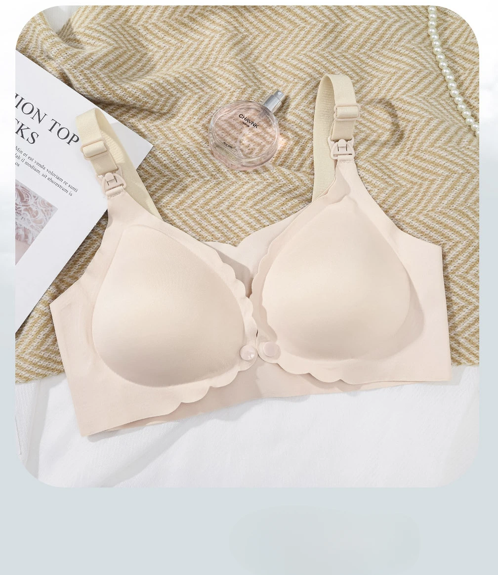 Summer Smooth Nursing Bra Front-Open, Seamless, Wire-Free, Ice Silk Bra with Push-up Effect