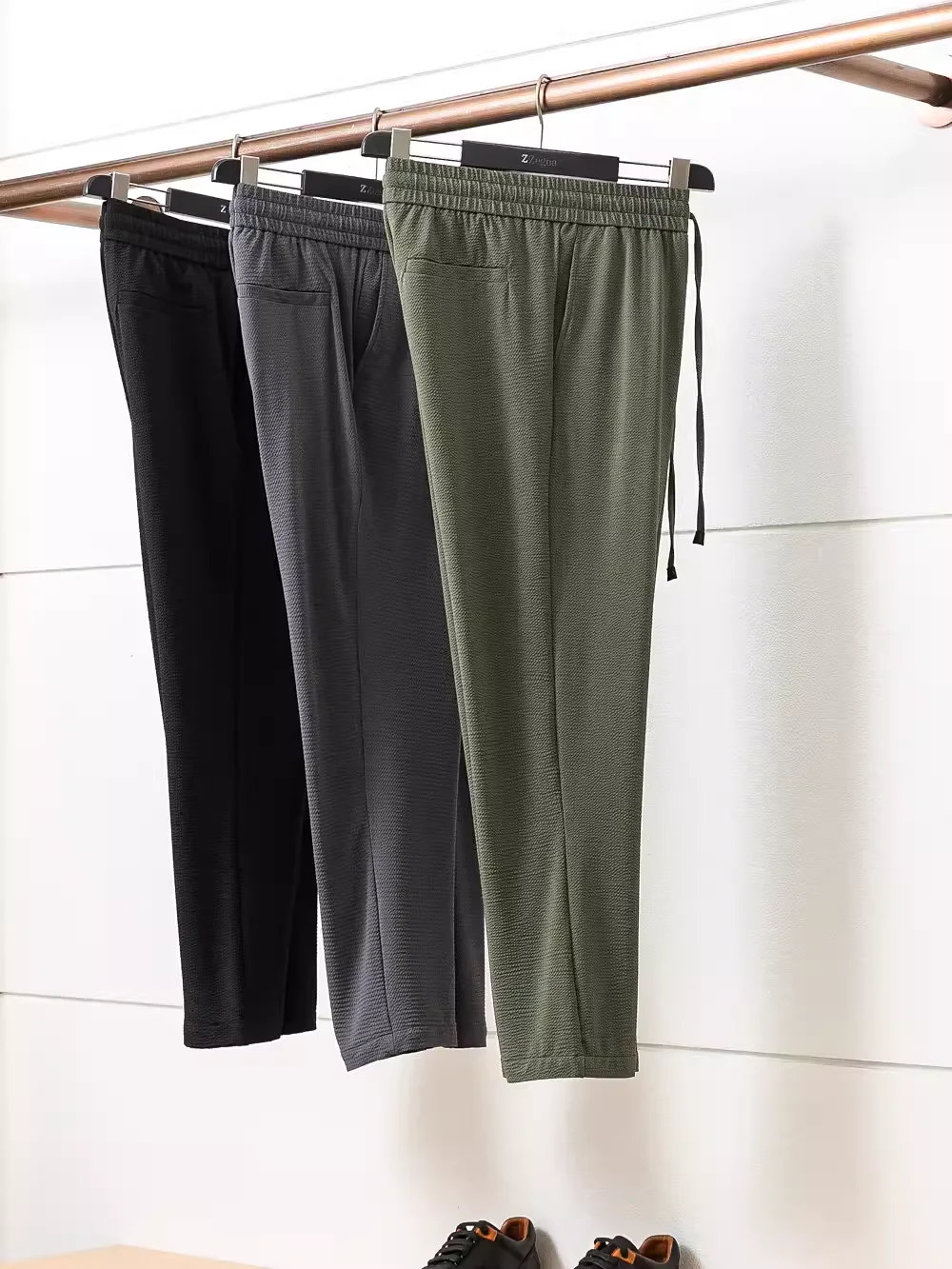 

Cool Sensation Men's Bubble Silk Long Pants Elastic Ice Silk Cold Sensation Summer New Style Fashion Urban Straight Leg Trousers