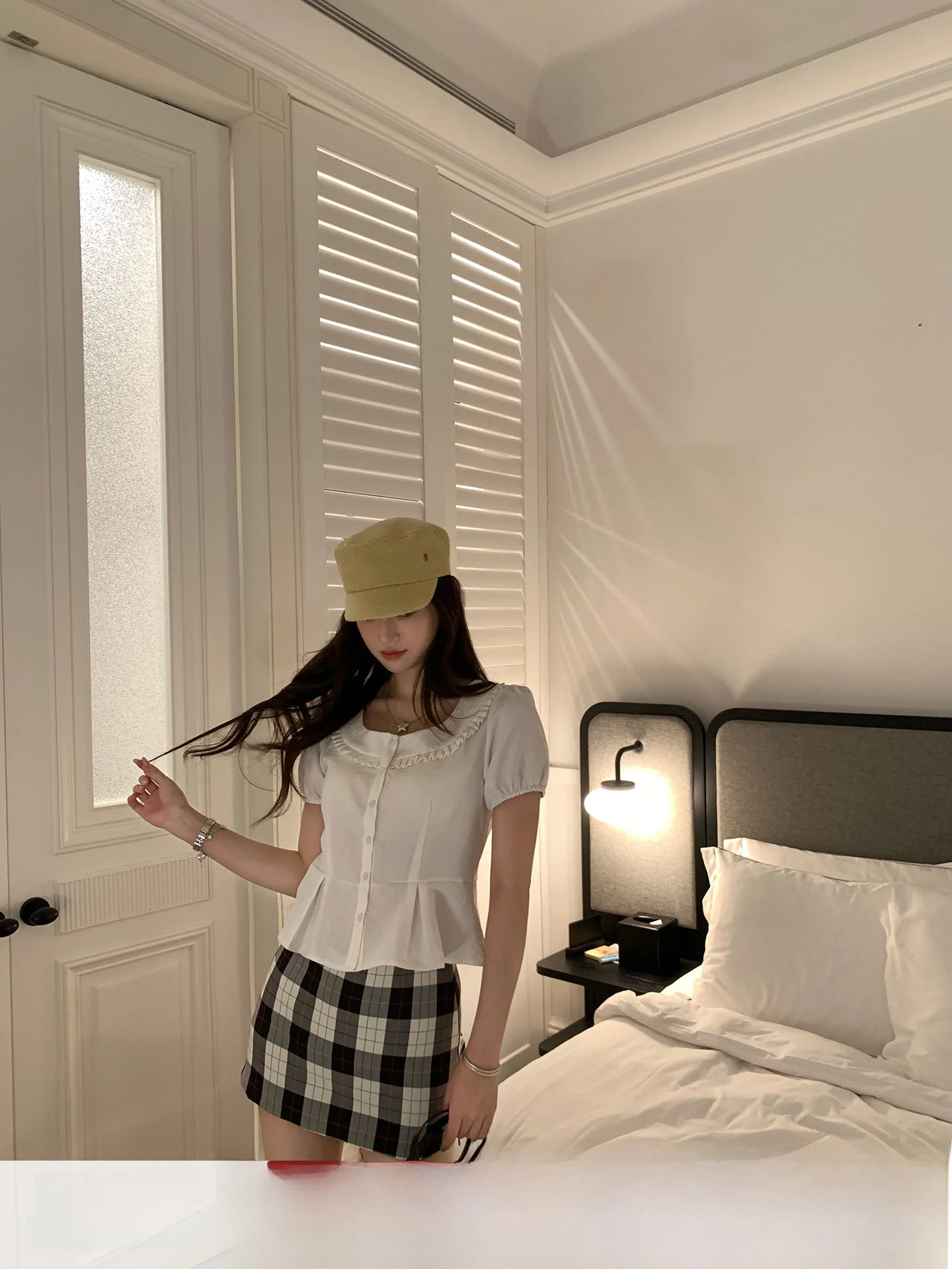 

Anneop Sweet Youthful Wood Ear irt Bubble Sve Square Collar Slim Fit ort Women's Blouse Korean Sle Commute Faion