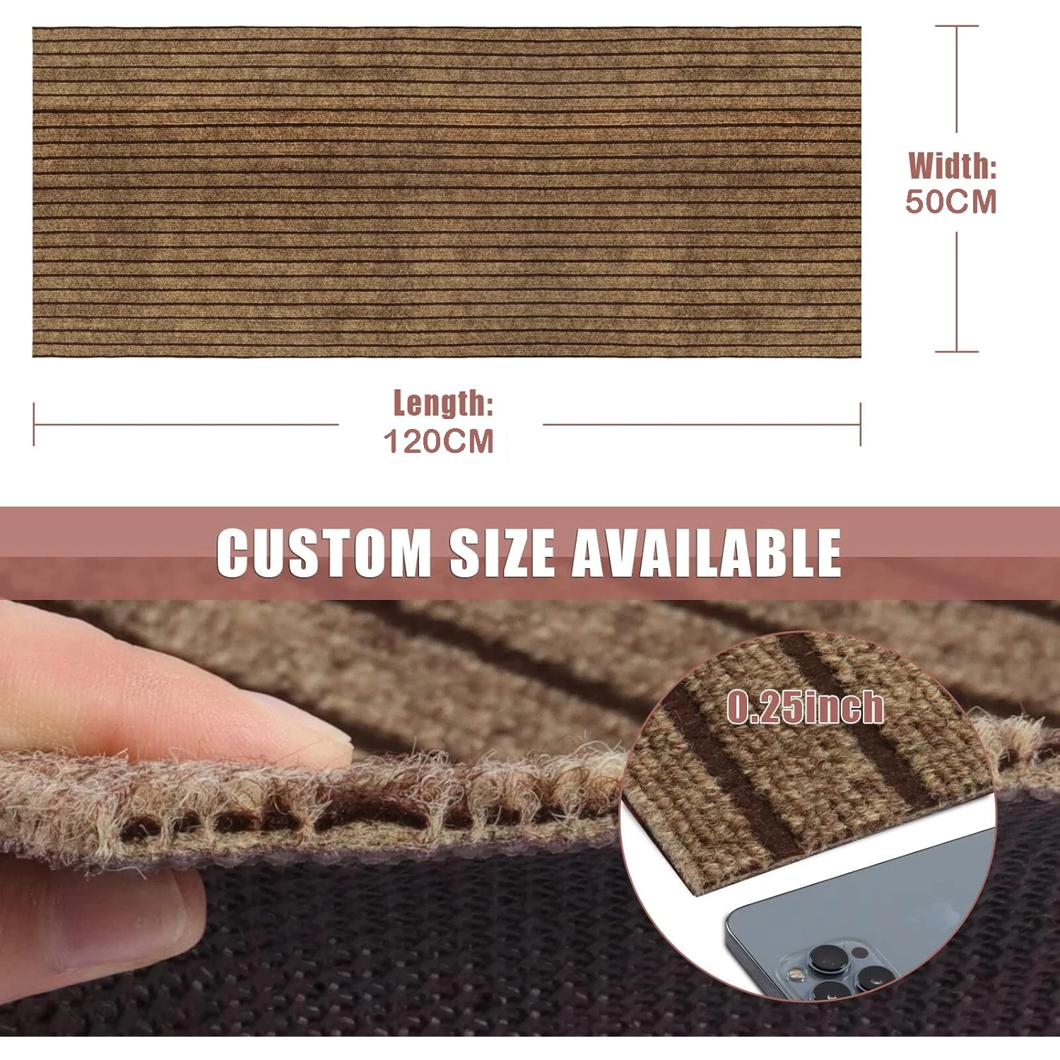 سجادة باب مخططة منزلية، سجادة أرضية المطبخ، غير قابلة للانزلاق ومقاومة للماء، سهلة التنظيف، يمكن تخصيص القطع المجاني