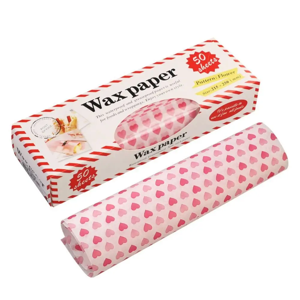 10/50pcs Anti-stick Heart Printed Wax Paper Disposable Oilproof Cake Bread Packaging Wrapper Baking Paper