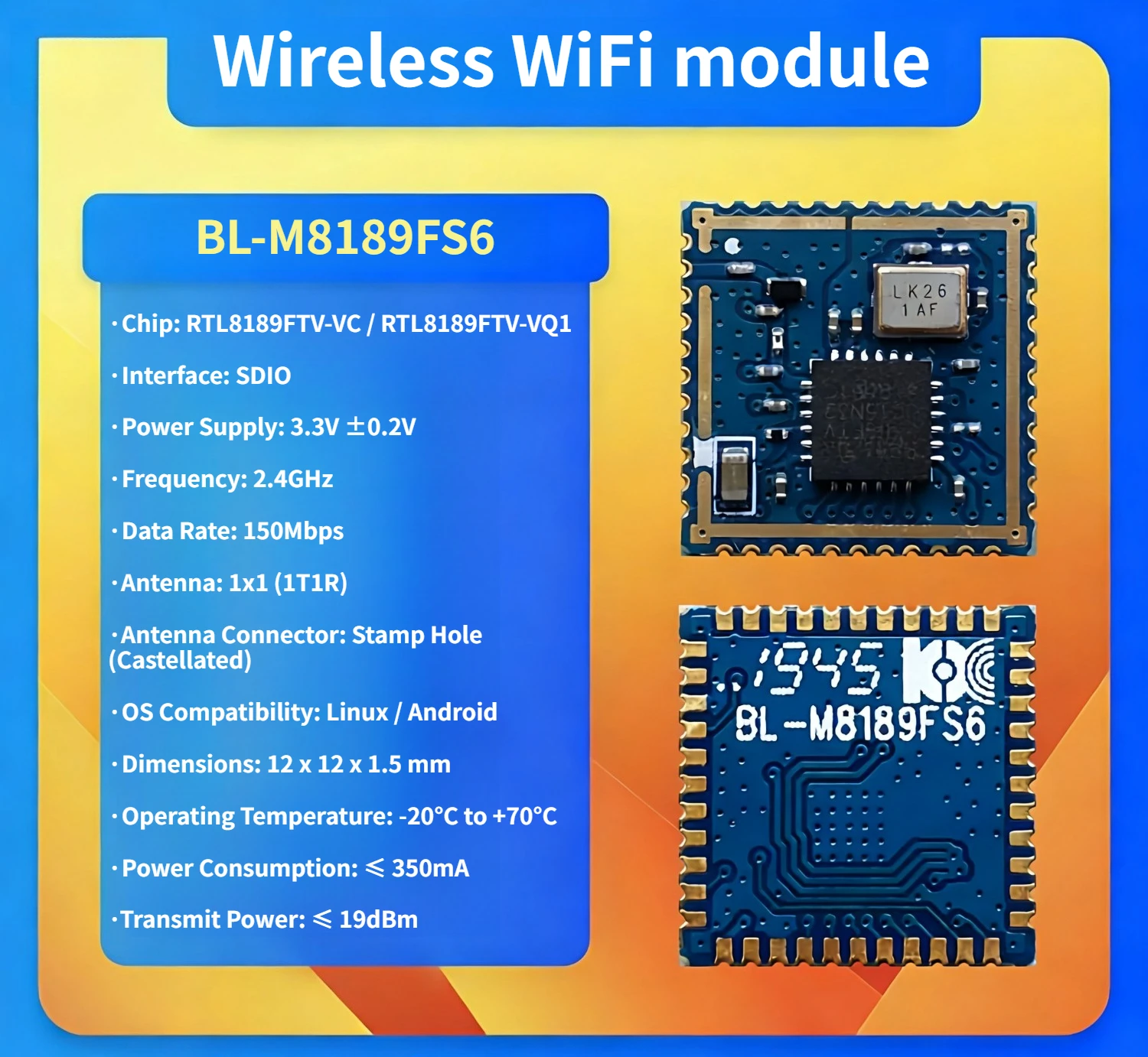 BL-M8189FS6 Realtek RTL8189FTV WiFi Module | SDIO Interface For IPC Camera & Wireless Video Transmission