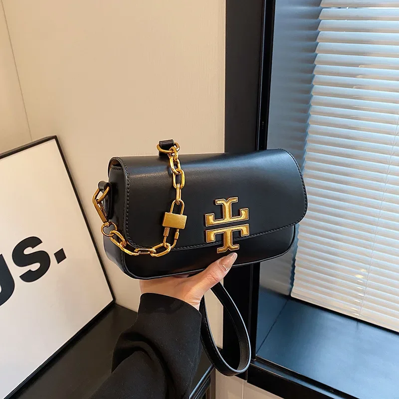 

2025 Новая сумка через плечо из искусственной замши с ремешком-цепочкой - маленькая квадратная сумка через плечо с замком, легкая дизайнерская сумка, женская мода