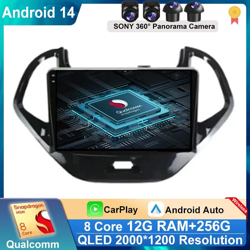 

Car Android 14 For Ford Figo KA 2015-2020 QLED IPS Screen Auto Stereo Multimedia Wireless Video Radio Carplay DSP WIFI