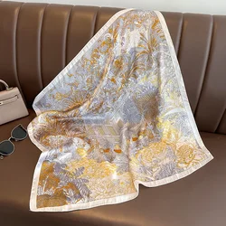 Luxury Silk Feeling Square Scarf Women 2024 Print Satin Neckerchief Spring Hair Band Foulard Bandana Echarpe Tie Shawl Wraps