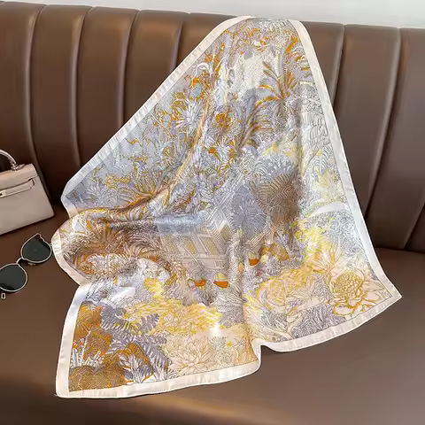 Luxury Silk Feeling Square Scarf Women 2025 Print Satin Neckerchief Spring Hair Band Foulard Bandana Echarpe Tie Shawl Wraps