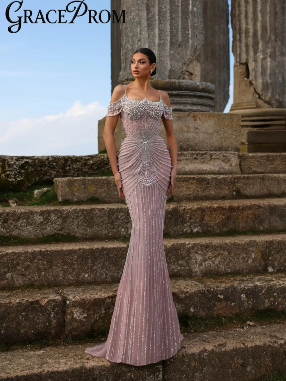 

Новое гламурное вечернее платье с бисером и жемчугом на тонких бретелях, длинное вечернее платье русалки, шикарные элегантные банкетные платья по индивидуальному заказу