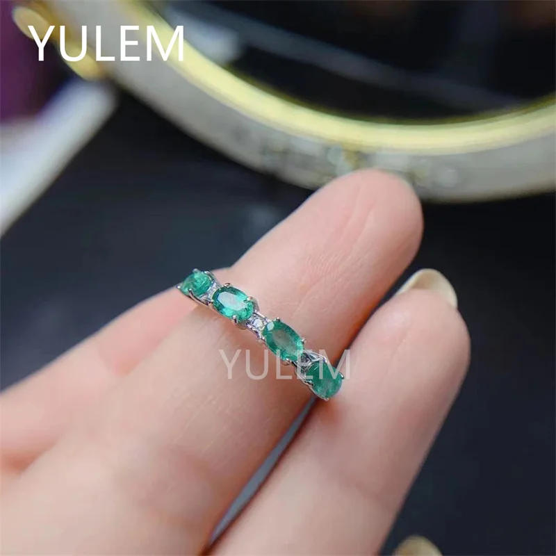 925 Sterling Silver Jewelry Natural Emerald Ring with 3*5mm Stones for Women as Birthstone or Party or Gift or Wedding