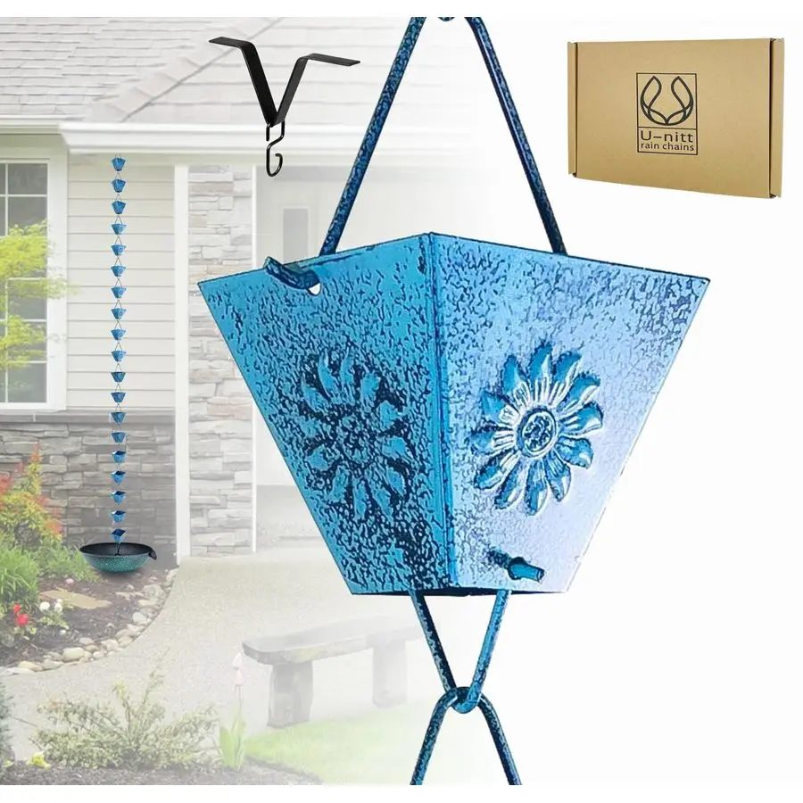 

Дождевая цепь для сбора воды с водосточных желобов, уловитель и направитель дождевой воды, цепи 8,5 футов для сада, квадратные чаши с патиной, для крыши