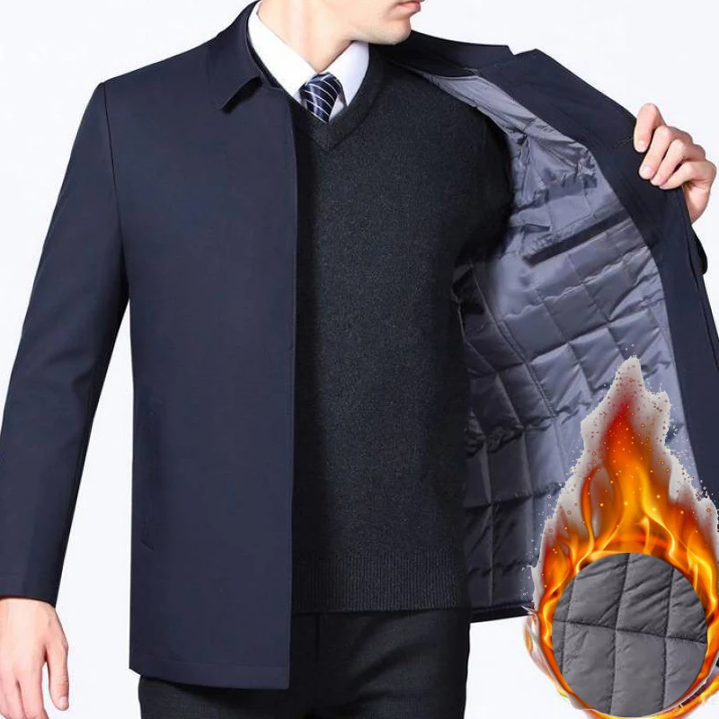 Verstärkte, gefütterte Herren-Winterjacke, winddichte Jacken, warm gefütterte Blazer für Herren, luxuriöser Herren-Wintermantel XXXL – Detail 2
