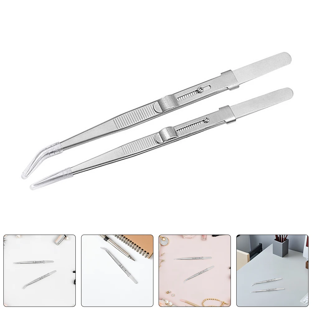 

2pcs 165mm Stainless Steel Tweezers Straight Curved Tips for Jewelry Diamond Craft Nail Design Tools Industrial Hand Tools