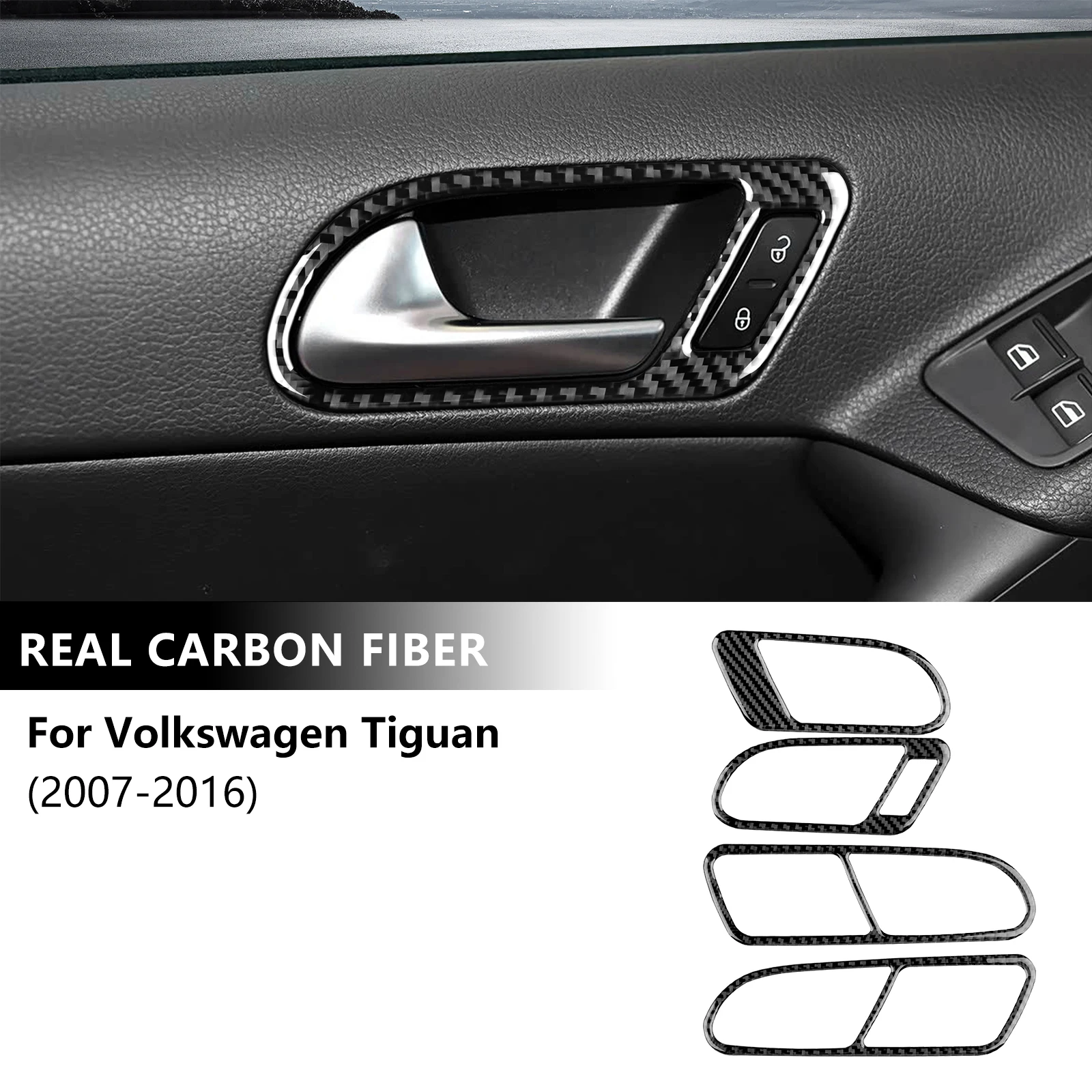 Door Handle Sticker For VW Volkswagen Tiguan 2007 2008 2009 2010 2011 2012 2013 2014 2015 2016 Car Real Soft Carbon Fiber Trim