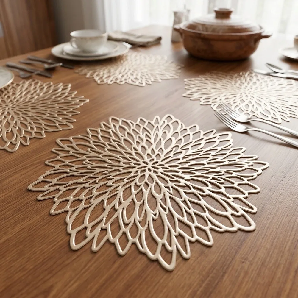 Plastic Placemats 4 Pack 38CM Floral Cutout Design Heat Resistant Table Mats for Home Table Decoration and Protection