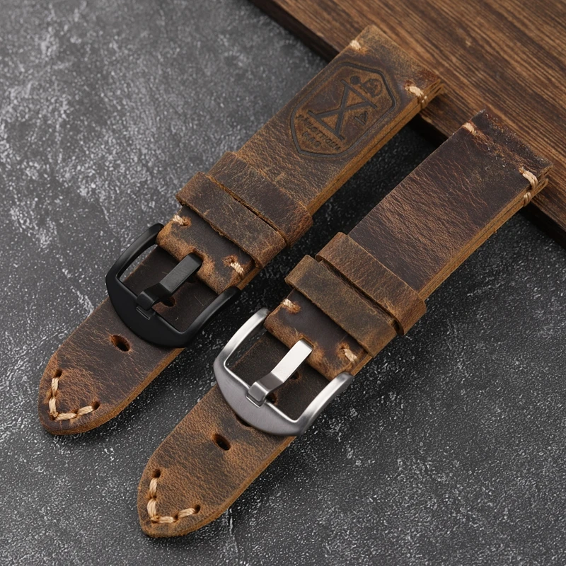 Handmade First Layer Cowhide Leather Watchband 20 22 23 24 26MM Brown Padded Leather Strap For PAM111 441 Soft Men's Bracelet