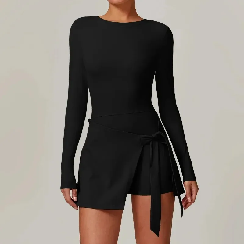

Short Sports Jumpsuit Long Sleeved Gym Set Women Yoga Clothes Rompers Workout One-piece Suit Female Outdoor Recreation Bodysuits