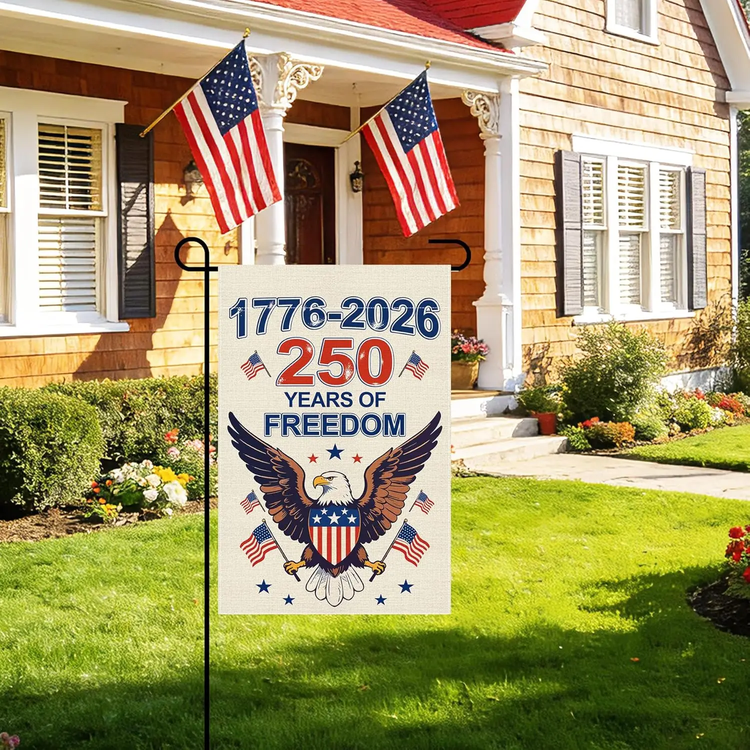 Uflashmi 250 Anniversary USA Garden Flag Double Sided, Retro 1776-2026 250 Years of Freedom Yard Flag for Outside, 12x18 Inc AAS