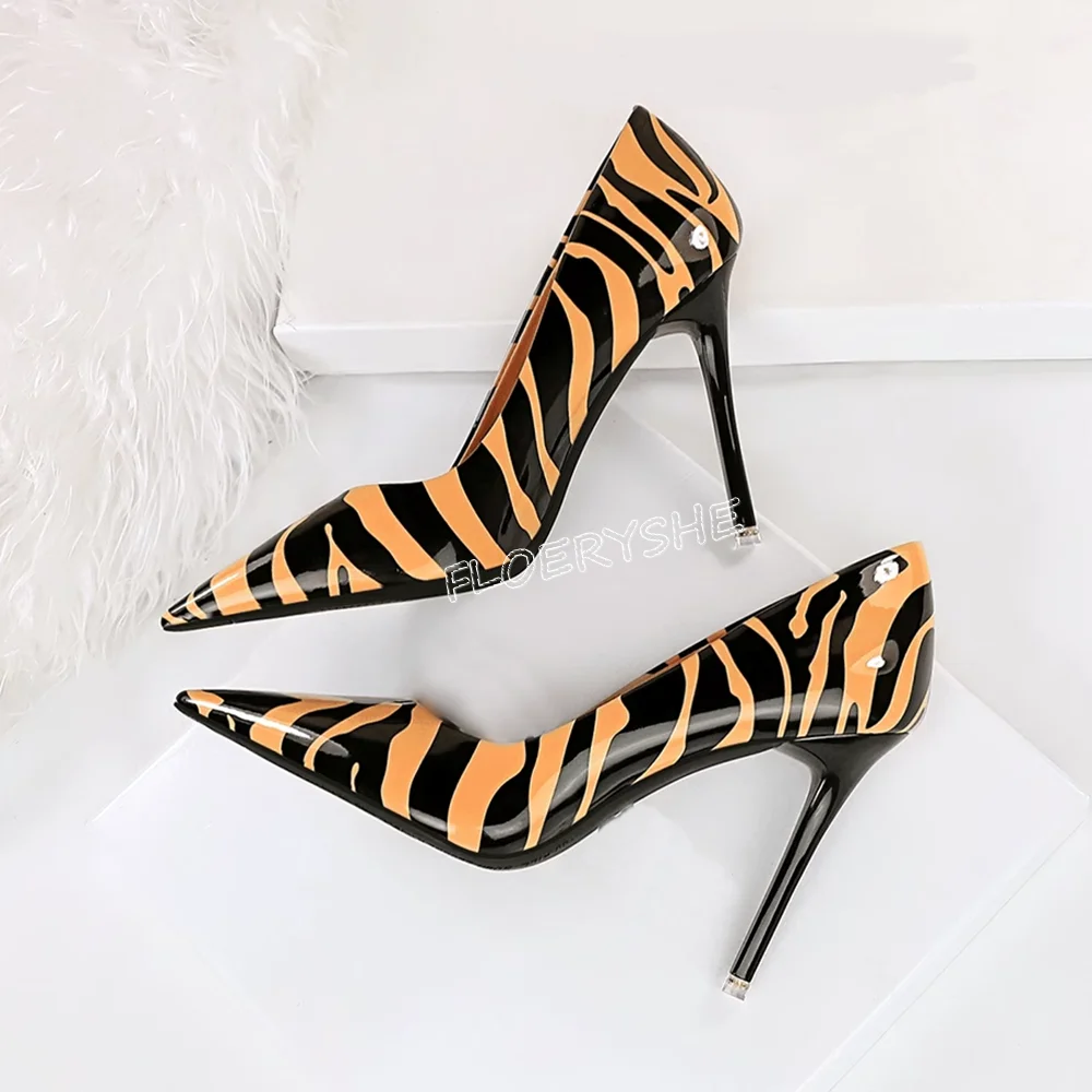 

Leopard Print Stiletto Pumps Ladies Summer Patent Leather New Arrival Solid Pointed Toe Thin High Heel Party Fashion Sexy Shoes