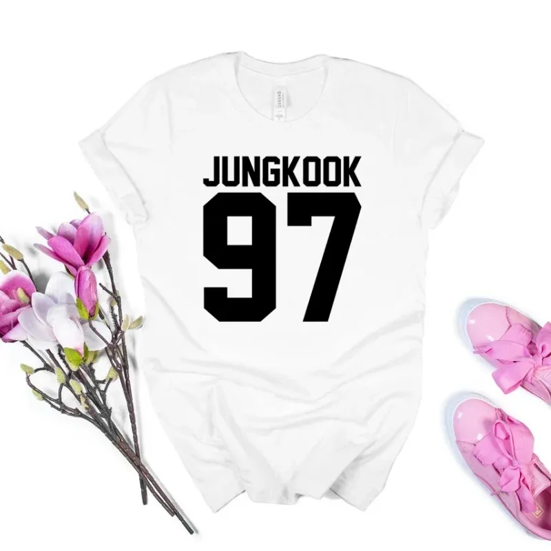 Jungkook Print T-shirt Jungkook 97 Grafische Tee Kpop Muziek Groep Jungkook Jimin Suga J-Hoop Shirts Leger Boter Tshirt Fans