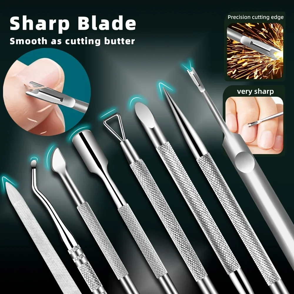 مجموعة مزيل البشرة من الفولاذ المقاوم للصدأ مكونة من 6 قطع، أدوات مانيكير وباديكير دقيقة، مجموعة العناية بالأظافر غير المعطرة للتلميع والتصحيح