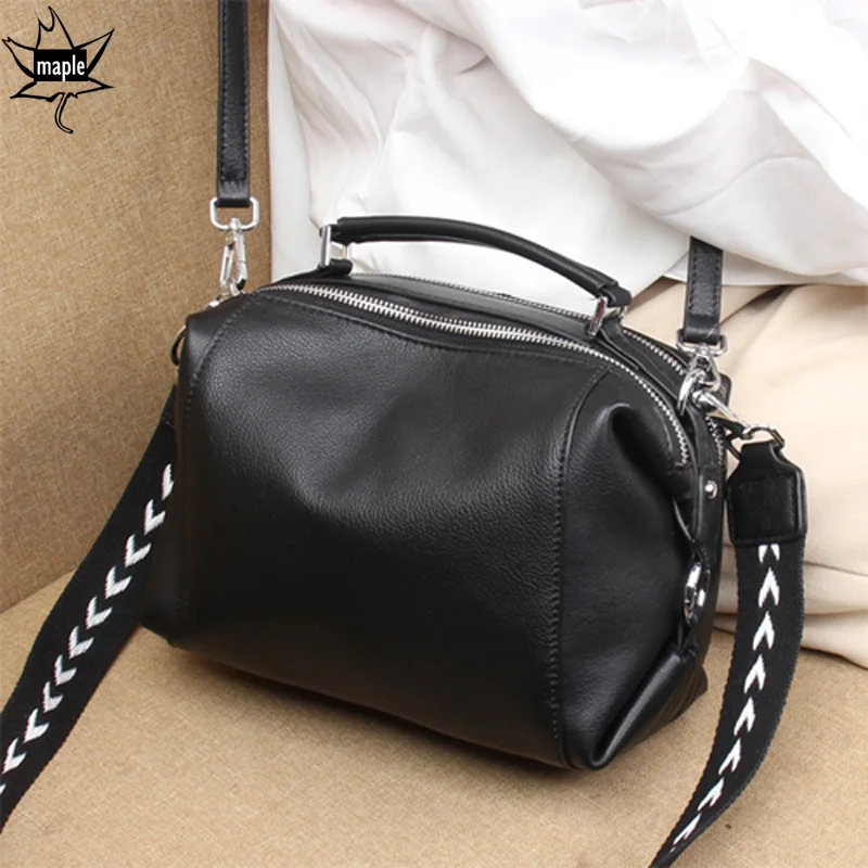 Silver Hardware Women Shoulder Bag 2 Straps 100% Genuine Cow Leather Ladies Handbag Beige Green High Quality Ladies Boston Tote