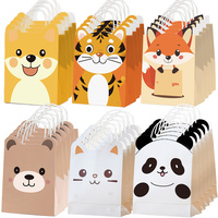 6/12/24/30pcs Cartoon Animals Paper Goodie Bags With Handle Cute Panda Puppy Gift Bag Candy Bags Kids Birthday Party Supplies