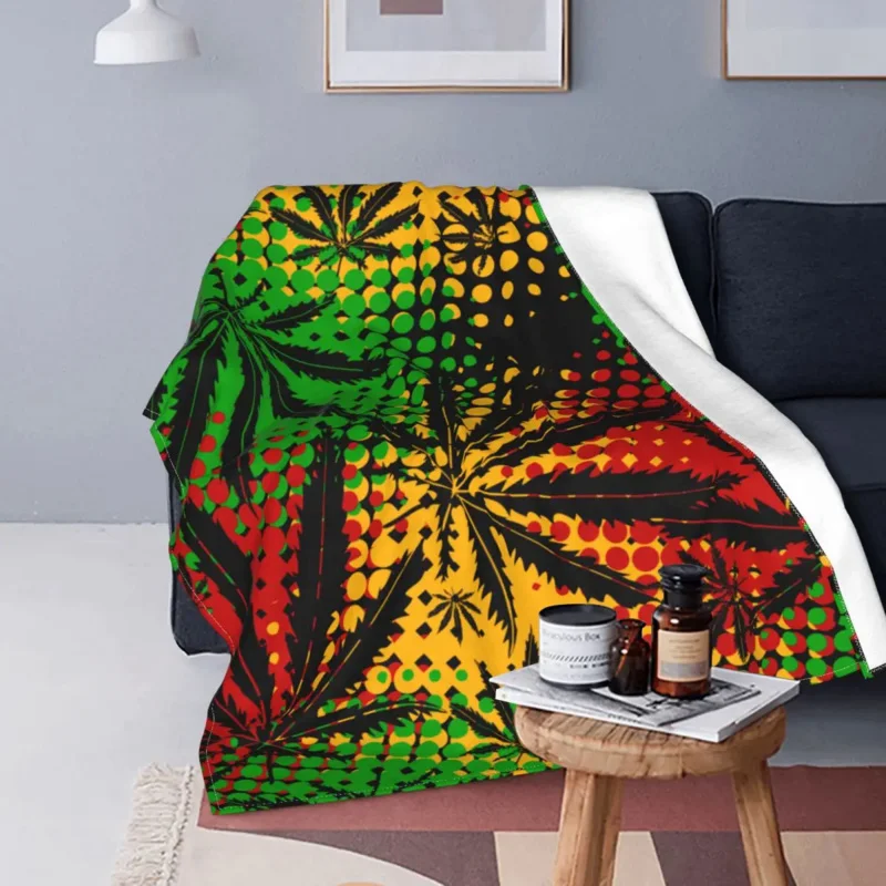 

Rasta Cannabis Rastafarian Flannel Throw Blankets Leaf Blanket for Bedroom Warm Bed Rug