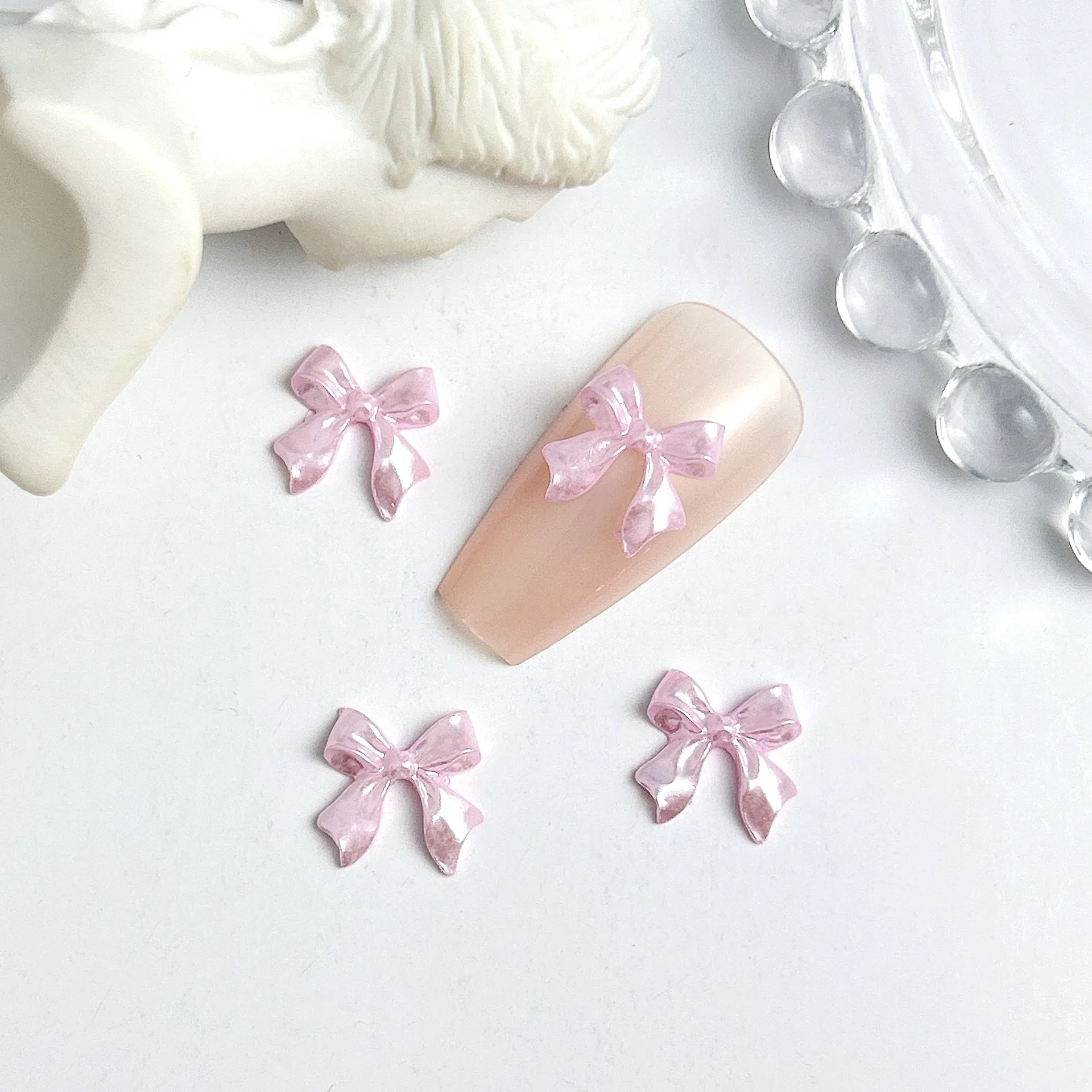 20pcs Pearl Color Ribbon Bow Nail Charms Parts Kawaii Pink White Bows Nail Art Decoration Accessories Nail Art Design Supplies