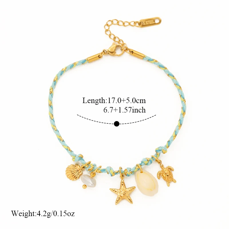 EILIECK Ocean Series Edelstahl Seestern Muschel Anhänger Halskette Armband Set Exklusive Kordelkette Schmuck für Damen – Detail 7