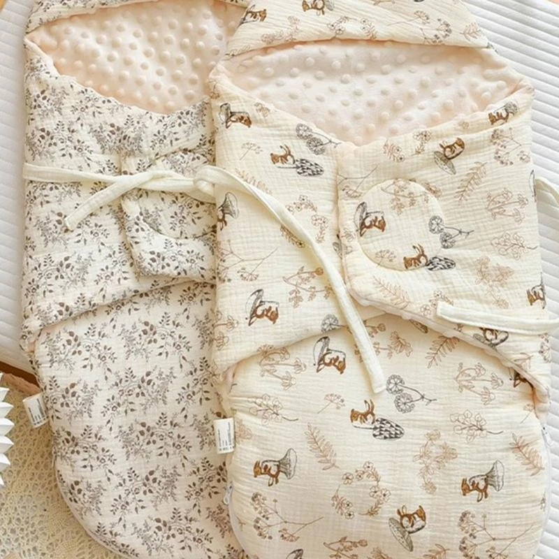 j15u-ベビーフード付き寝袋おくるみブランケット暖かい寝袋寝袋プリントパターン抗キックスリープラップ幼児用