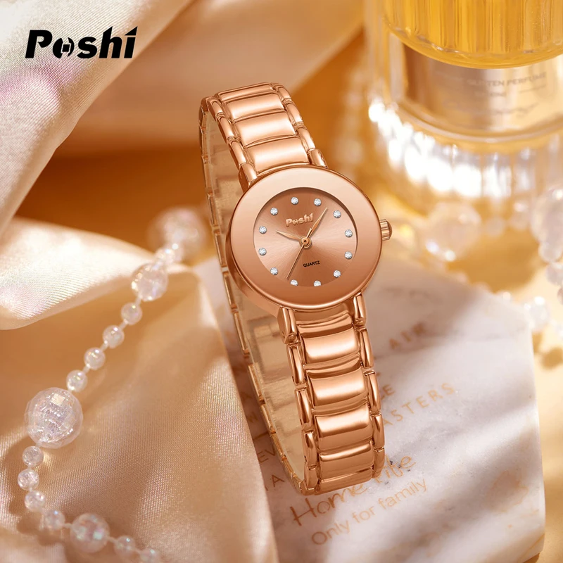 POSHI Fashion Quartz Watch For Women Luxury Stainless Steel Strap Original Brand Top Lady Wristwatch Simple Style With Watch Box