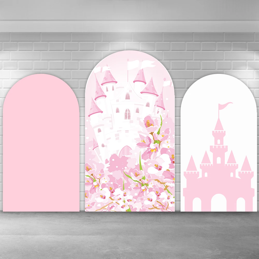 

Pink Castle Arch Backdrop Chiara Wall Cover for Princess Girl Birthday Party Decoration Banner Background Photocall Double side