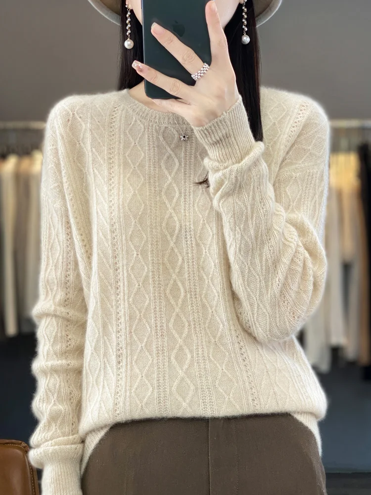 

Women Jerseys Aliselect New Fashion 100% Merino Wool Tops Sweater O-Neck Long Sleeve Spring Winter Clothing Jumper Knitwears