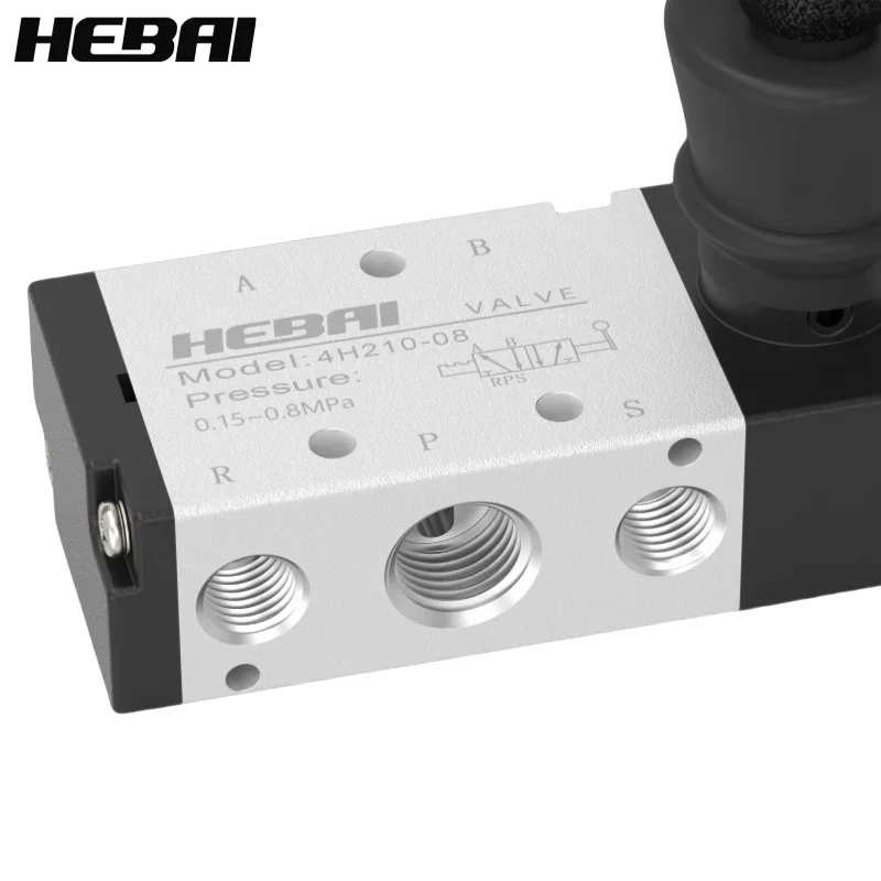 HEBAI 4H210-08 5/2 Way Hand Lever Operated Control Pneumatic Manual Valve With Muffler  and Quick Fitting Select