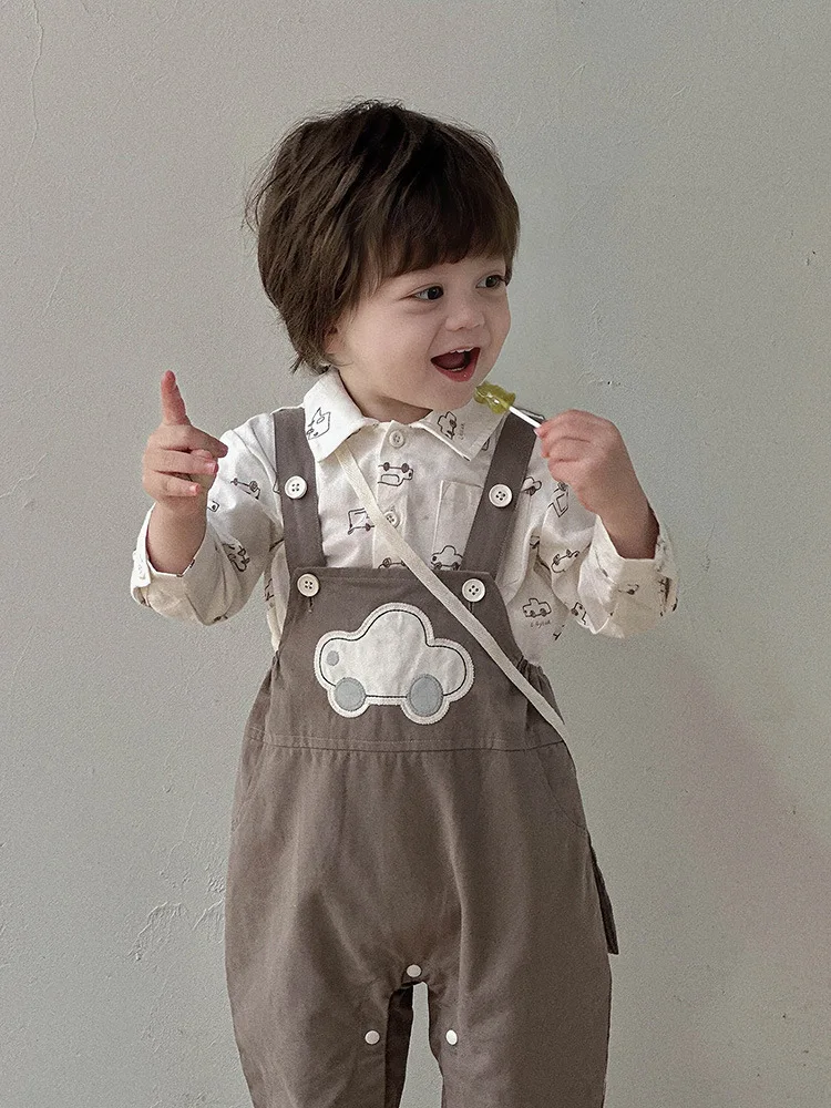 

Boys' Long Sleeve Set2025Autumn New Infant Shirt Two-Piece Set for Boys Cartoon Overalls aClass