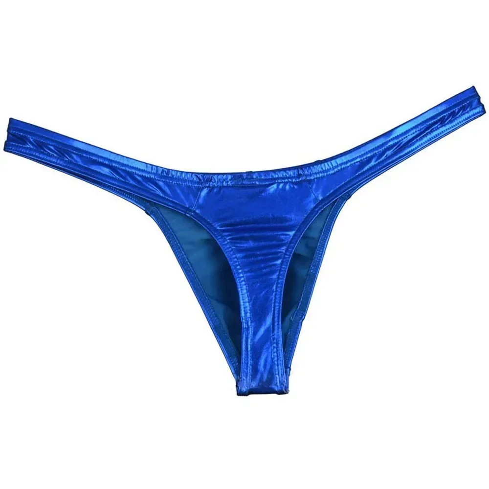 Tanga Sexy brillante al óleo para hombre, bragas de cuero como ropa interior con espalda en T, Tanga elástico para hombre, Mini Bikini sólido,