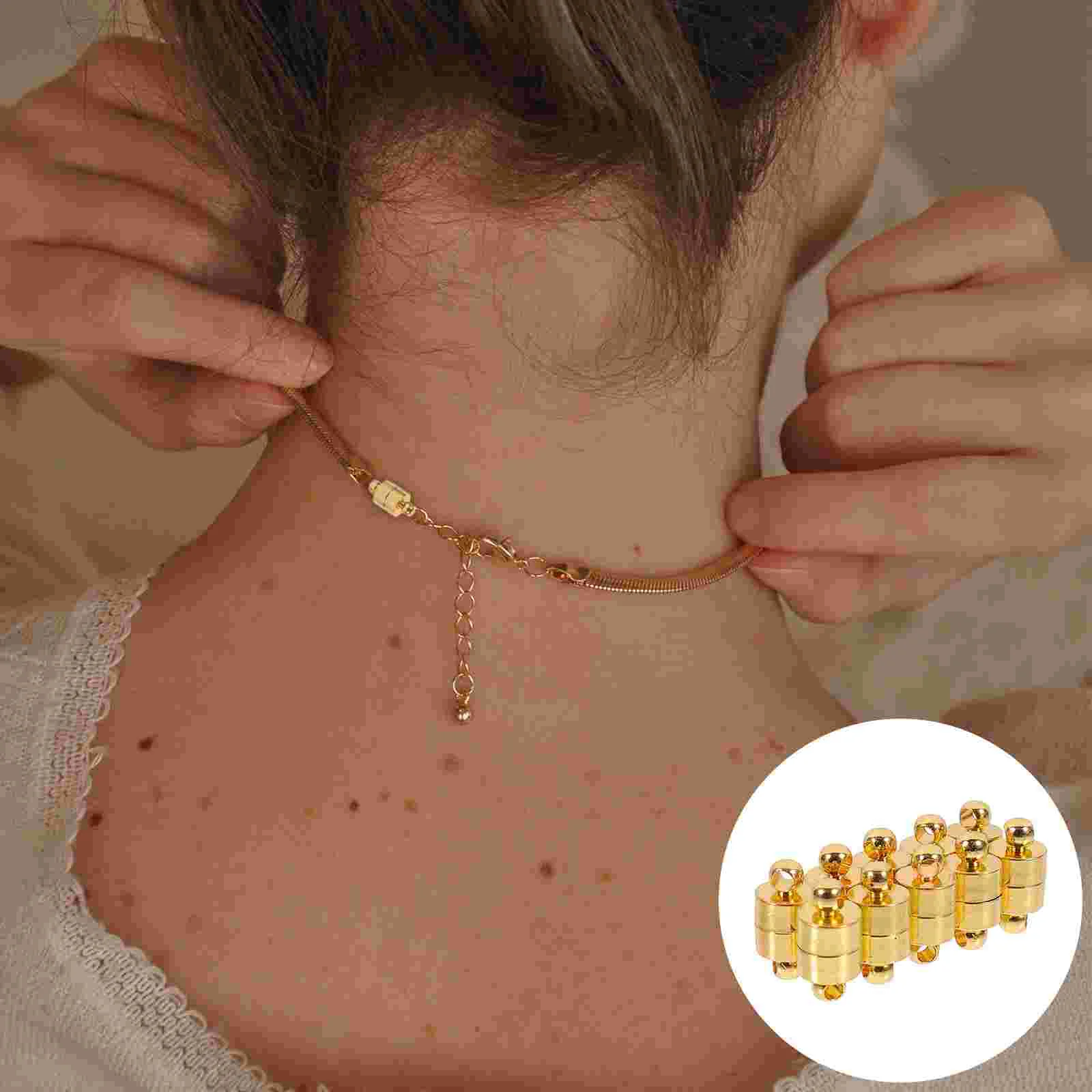 

10 Pairs Manual Magnetic Buckle Craft Clasp Jewelry Making Bracelet Golden Necklace