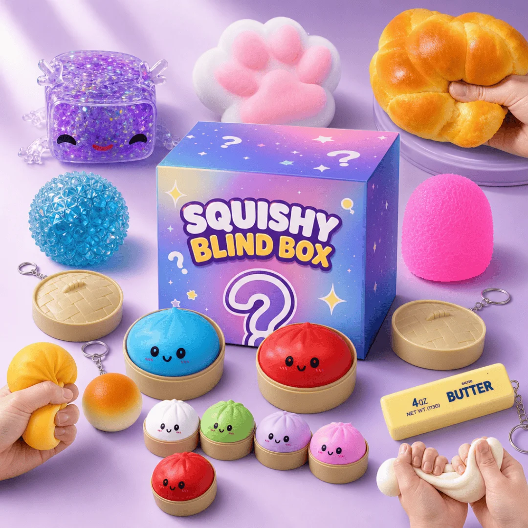 Premium Soft Surprise Blind Box Weiche Katzenpfoten-Squishies, Realistische Sesambrot-Quetschfigur, Geschenkbox Fidget-Spielzeug
