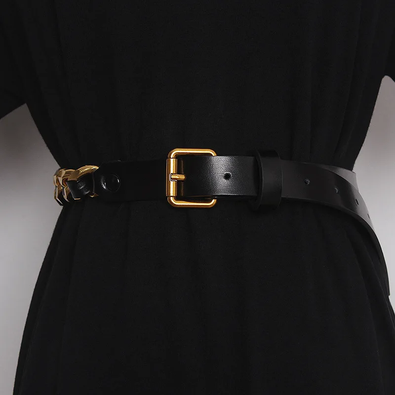 Designer women's waist chain to match dress pants suit metal chain belt splicing decoration retro belt