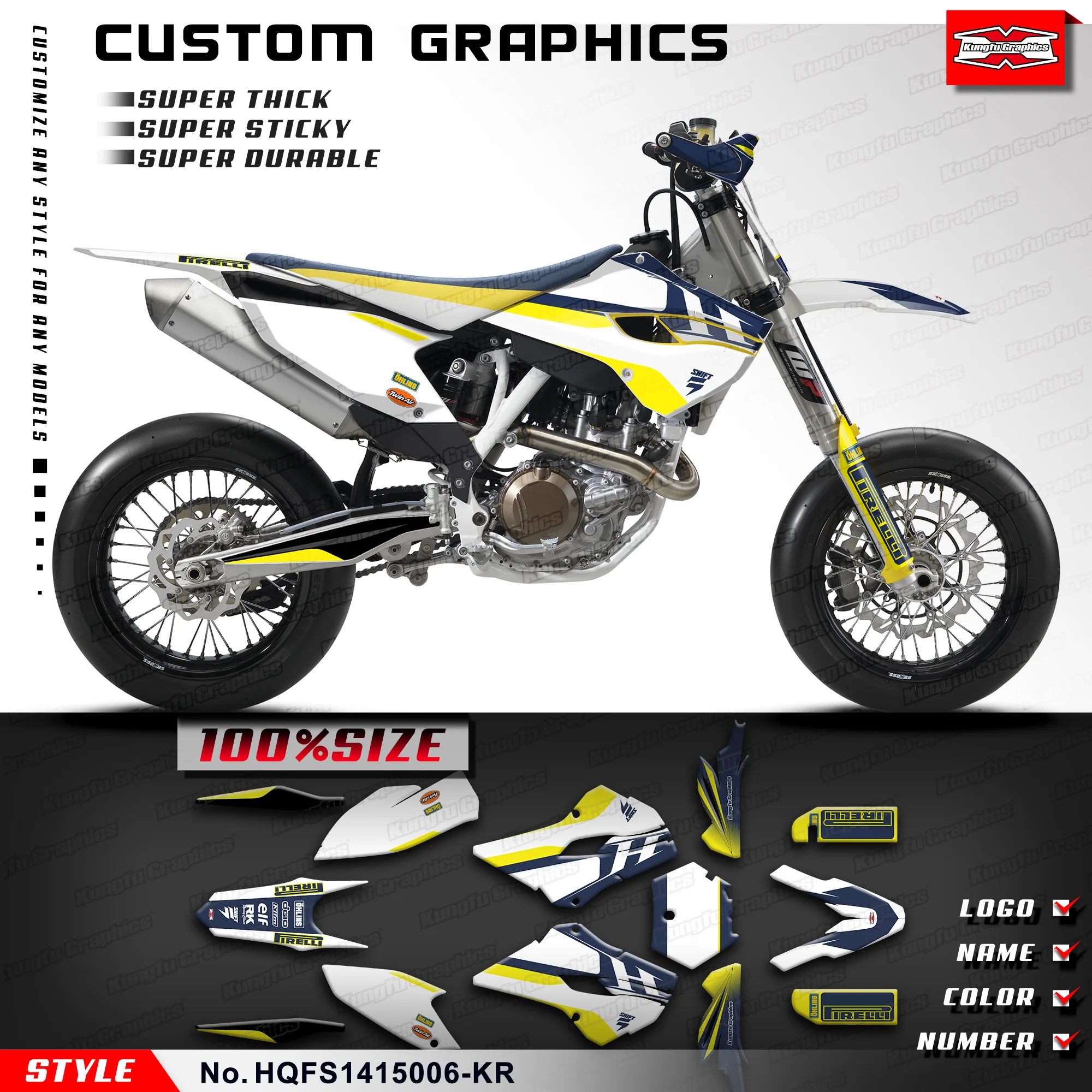 

KUNGFU GRAPHICS Personalised Motocross Custom Sticker Decals Kit for Husqvarna FS 450 2014 2015, HQFS1415006-KR