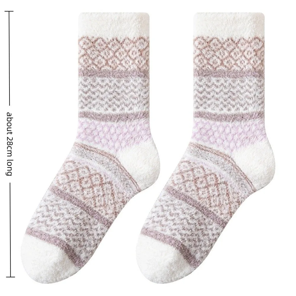 أزياء الخريف الشتاء المرجان الصوف الجوارب رشاقته الدافئة النوم الجوارب لينة نصف الصوف متوسطة أنبوب جورب للنساء الفتيات #6
