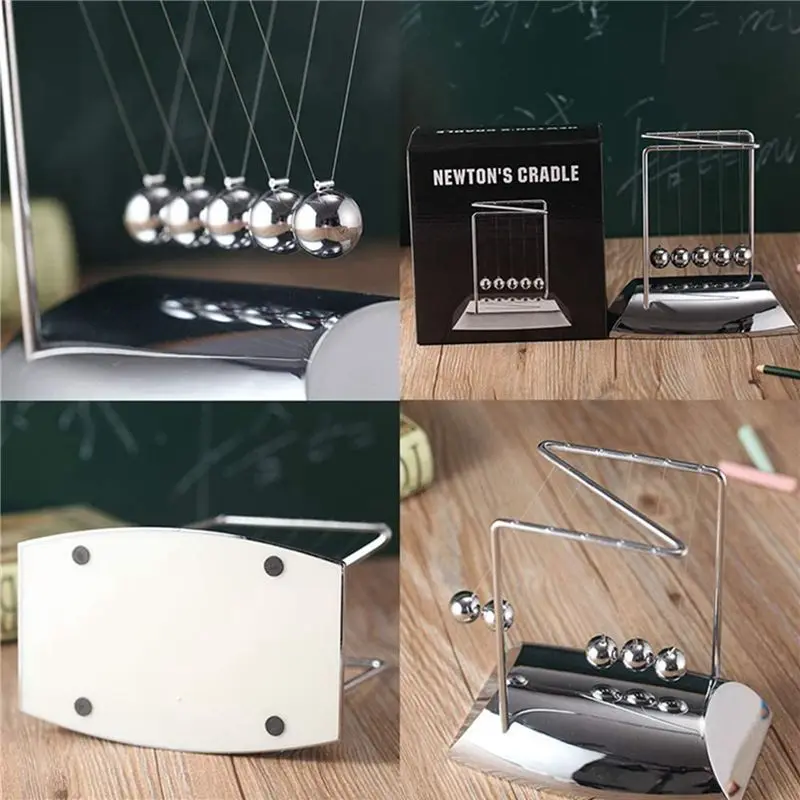 Classic-2X Newton Balls Bring 5 Balls, Z Shape Newton Cradle, Electroplated Metal Material Pendulum Balls With Base view 2