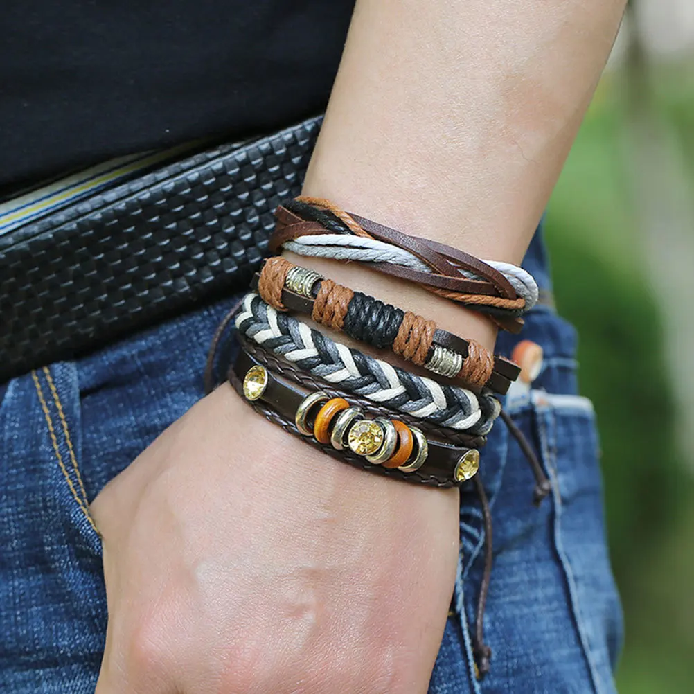 

4Pcs Vintage Woven Bracelet Set Fine Workmanship Unisex Wrist Chain Soft Breathable for Daily Outing